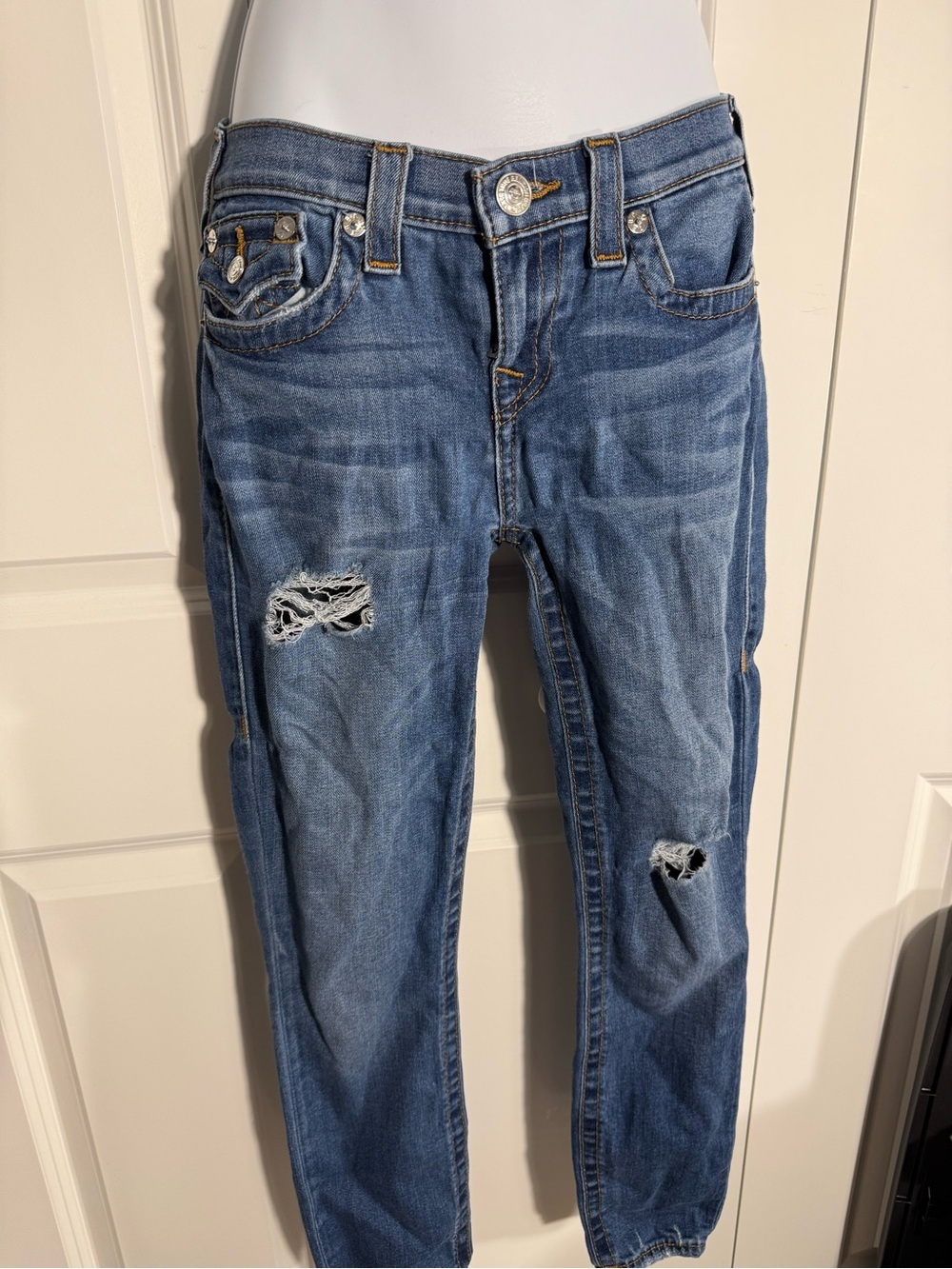 True Religion Low Rise Women's Skinny Ripped Light Blue Jeans